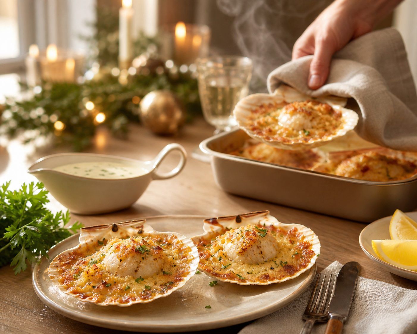 Servir, accompagner et réchauffer les coquilles pour les fêtes