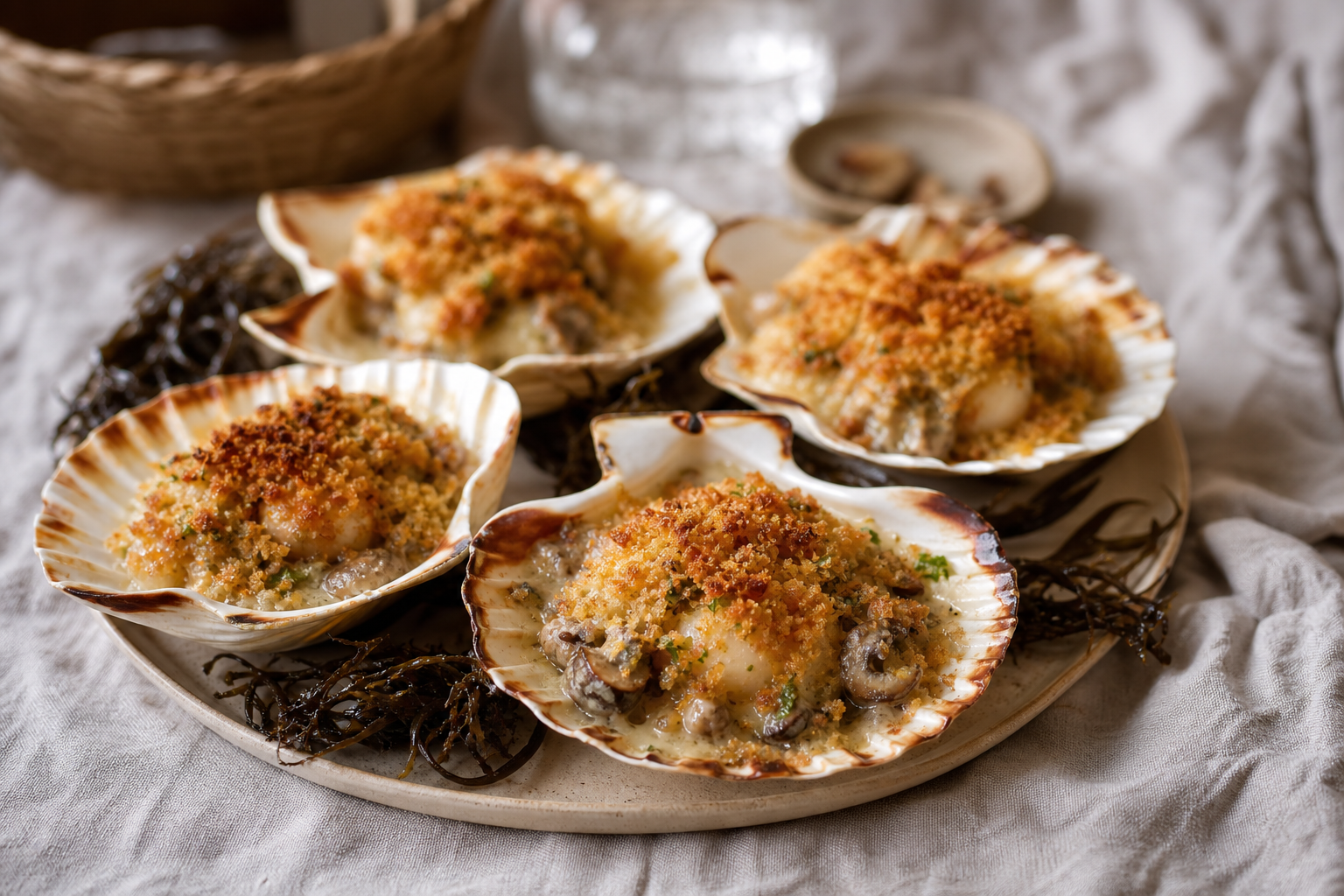 La recette traditionnelle de coquilles Saint-Jacques se prépare au four