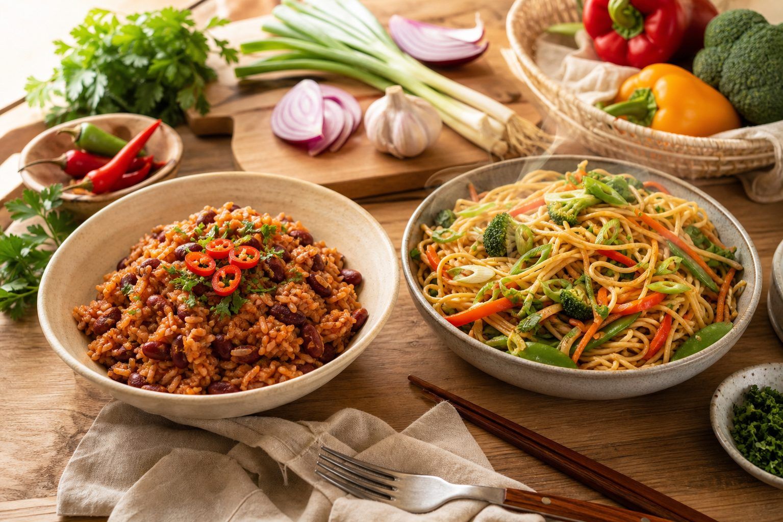 Deux inspirations rapides à adapter avec du riz déjà cuit et des nouilles